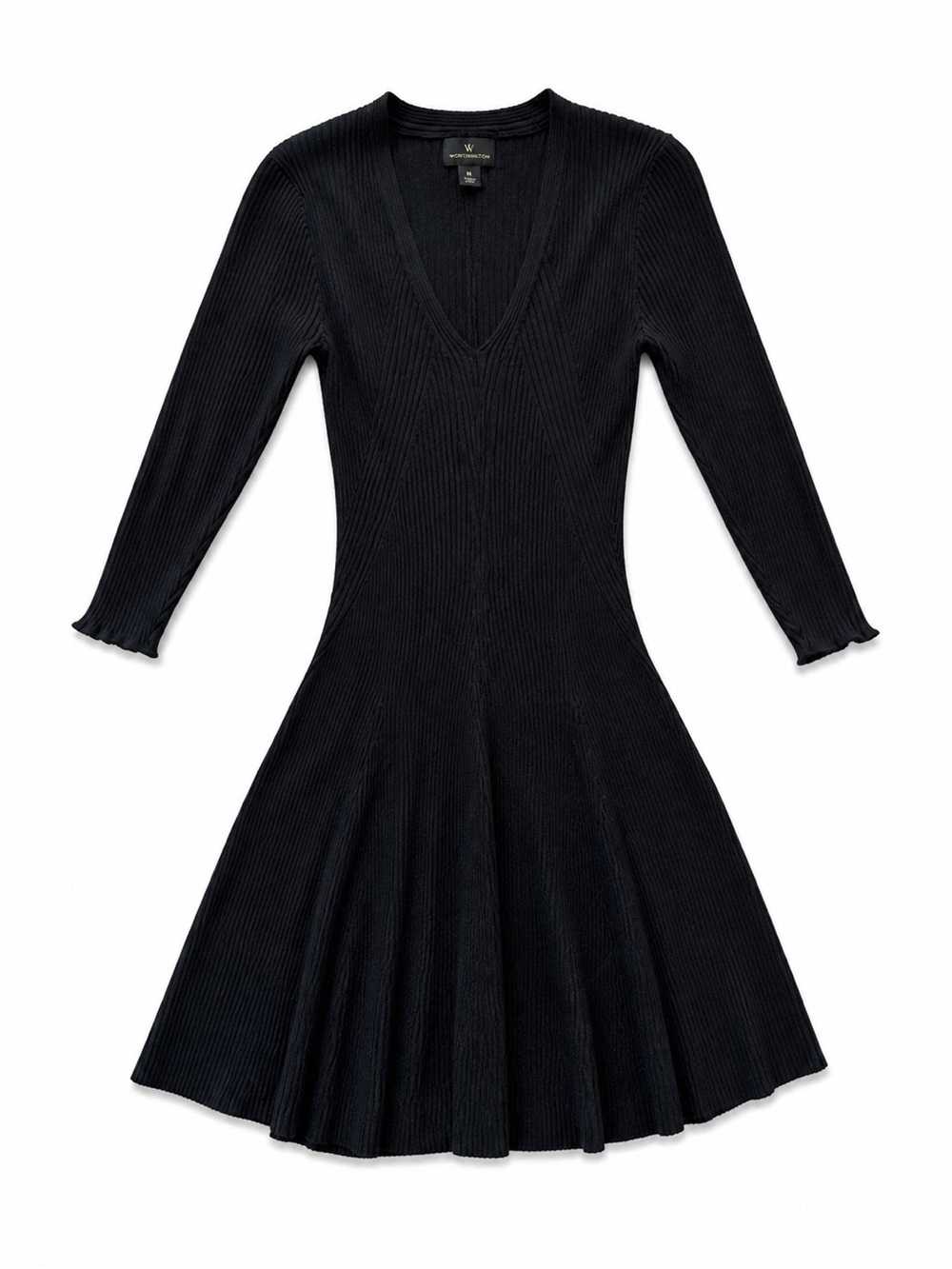 Worthington Ribbed Knit Fit Flare Dress M Black Minimal Chic Stretch